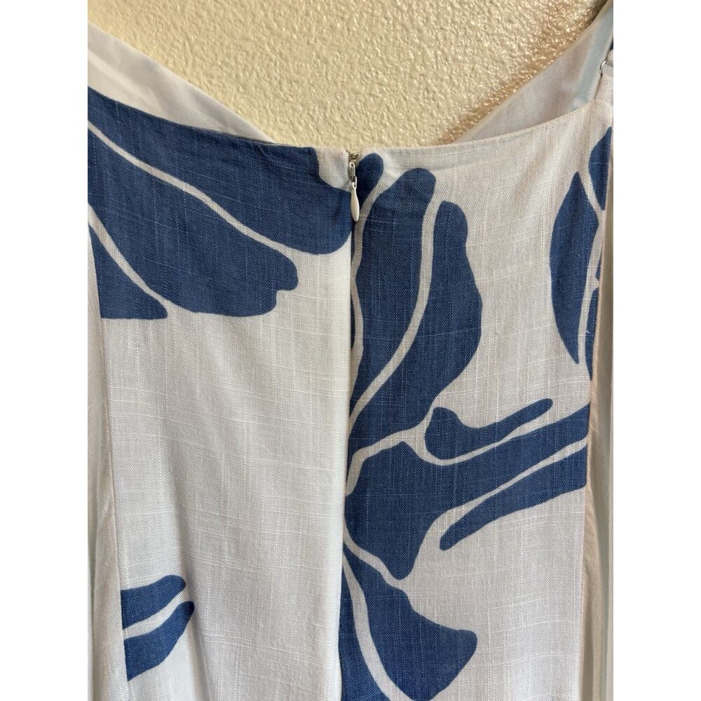 MSK Sun Dress Rayon Linen White Blue Sleeveless Lined Vacation Resortwear Size L - Picture 5 of 10